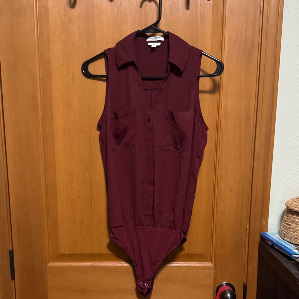 Express Maroon Collared Bodysuit